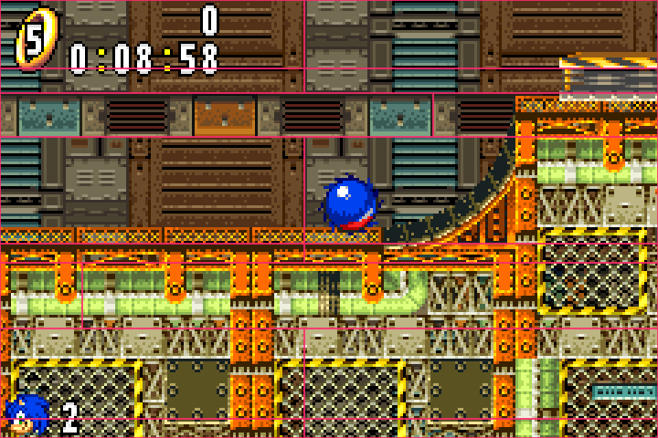 the same frame with a few large rectangles outlined over the background, each covering a band of lines