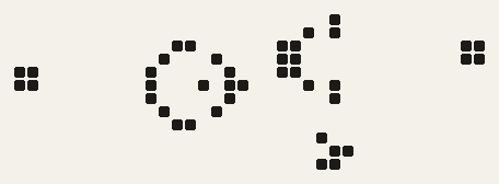 the same cells in the same places, and under them a glider of five cells
